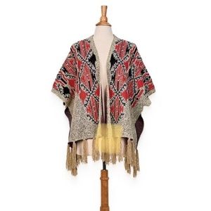 Knit Poncho with Fringe